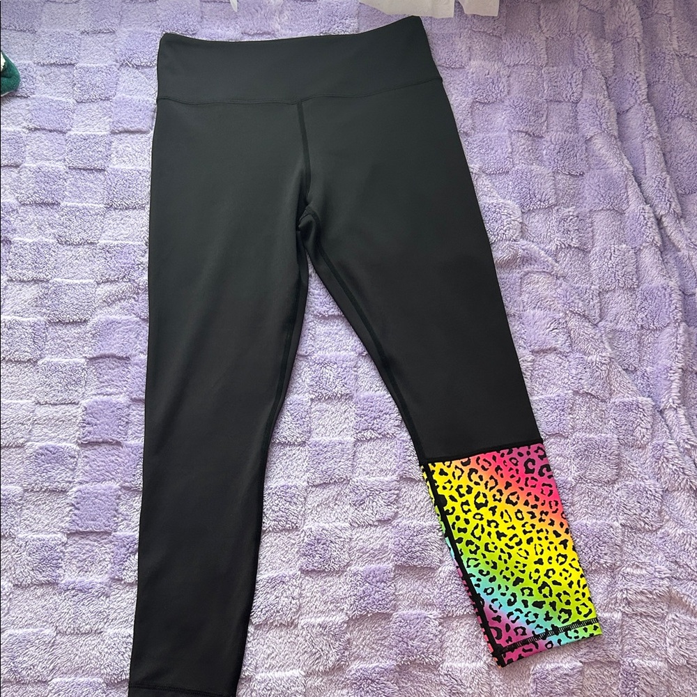 Women’s Black Leggings with Rainbow Leopard Print